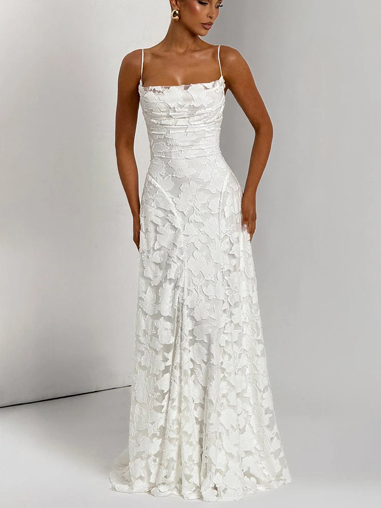 Mozision Spaghetti Strap Backless Sexy Maxi Dress Women Gown Fashion Off-shoulder Sleeveless Lace-up Evening Club Party Dress