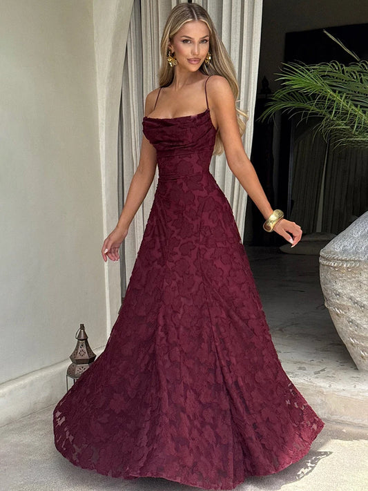 Mozision Spaghetti Strap Backless Sexy Maxi Dress Women Gown Fashion Off-shoulder Sleeveless Lace-up Evening Club Party Dress
